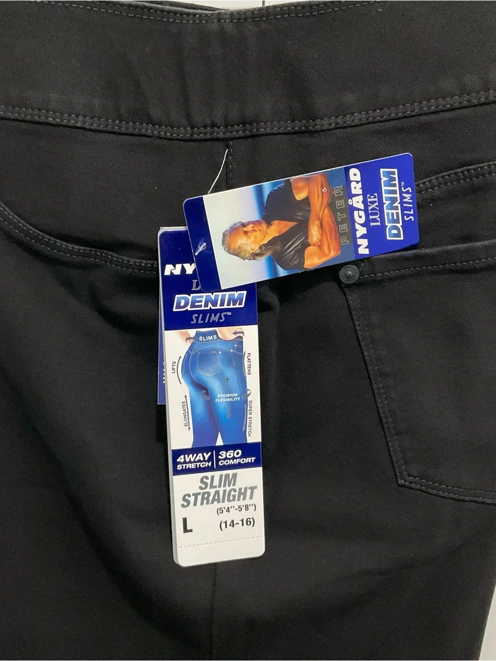 Nygard Luxe Denim Straight Slims L (14-16) BLACK Pull On Jeans